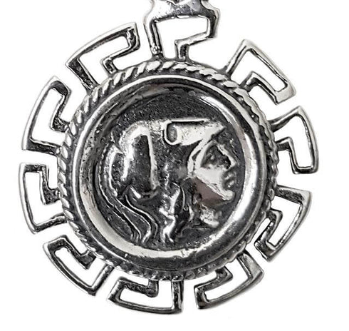 Alexander The Great Greek Key Pattern Coin Pendant